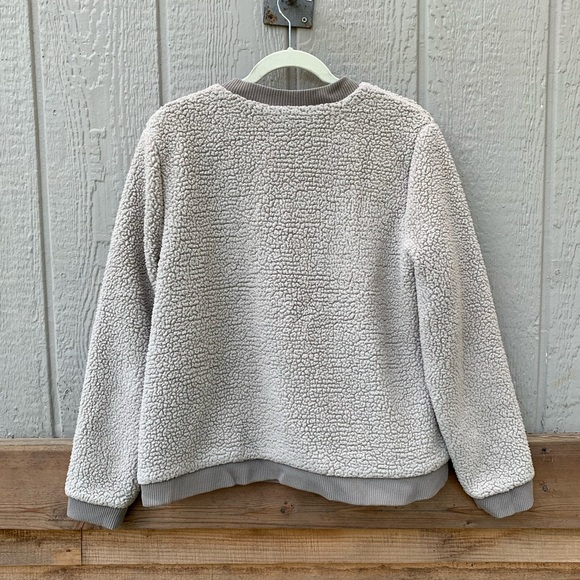 Grey sherpa teddy zip up lined bomber jacket ribbed cuffs - Picture 7 of 9